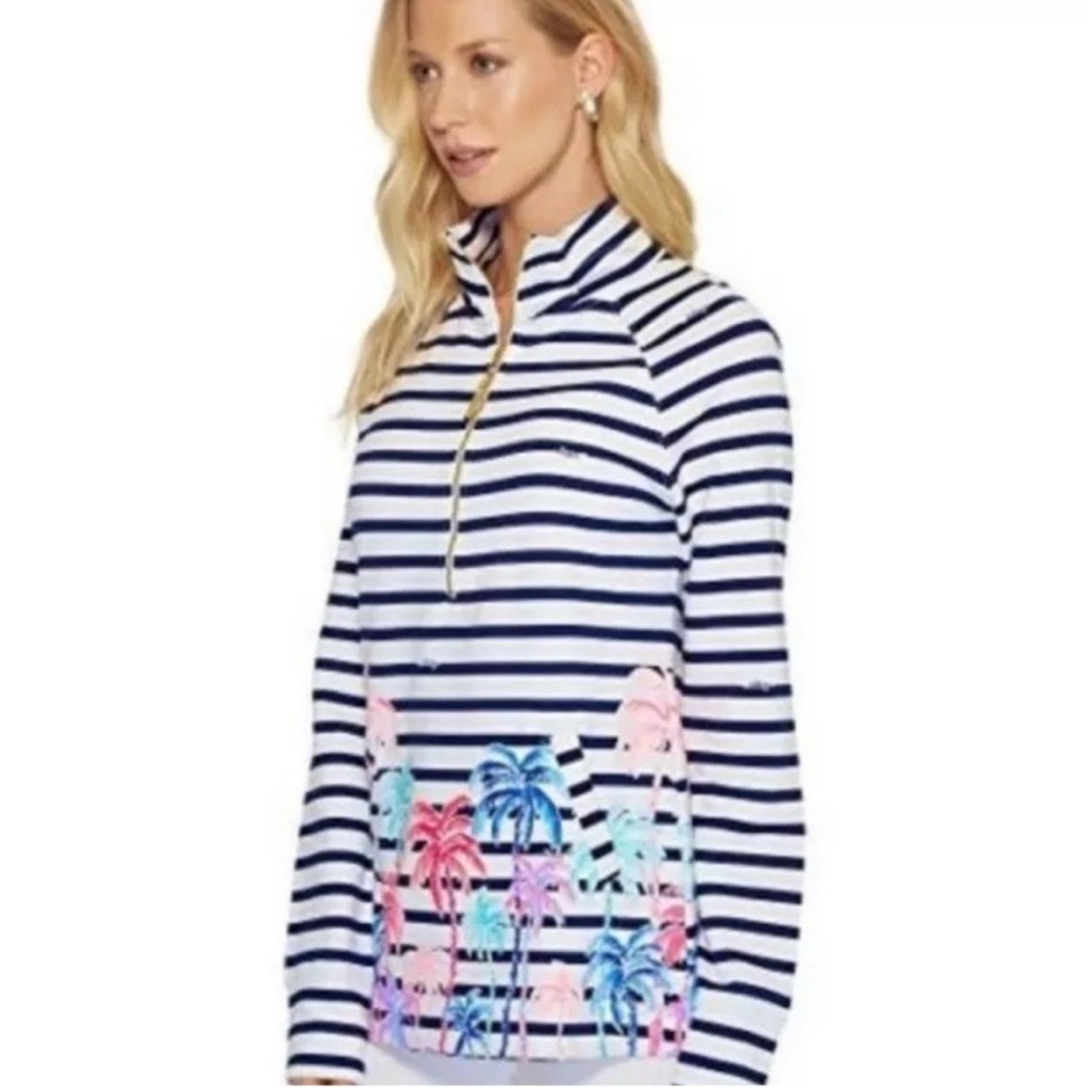 Lilly Pulitzer UPF 50+ Skipper Popover Resort White Desert Palm Stripe - Picture 4 of 13